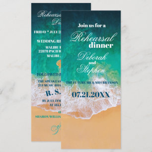 Sandy Beach Ocean Waves Rehearsal Dinner Invitation