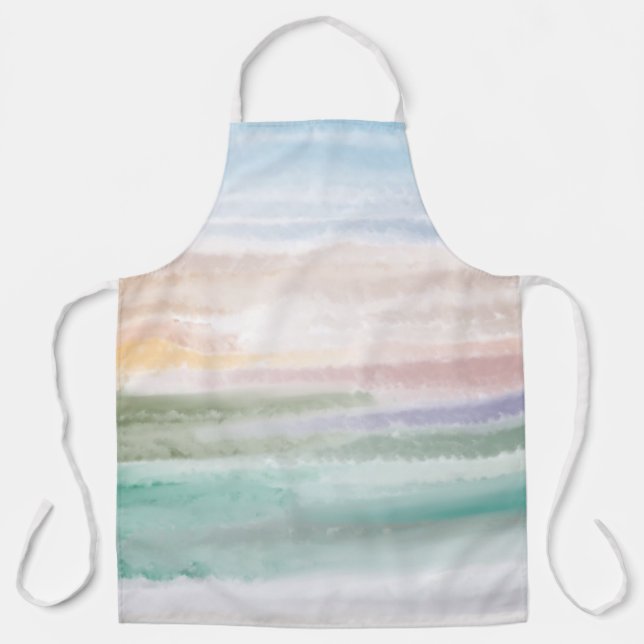 Sandy Beach Ocean Waves Sunset Abstract Watercolor Apron (Front)
