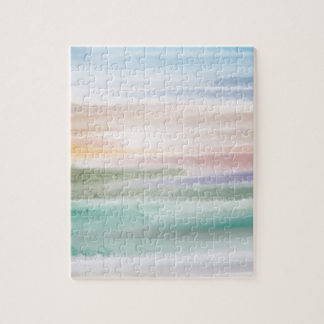 Sandy Beach Ocean Waves Sunset Abstract Watercolor Jigsaw Puzzle (Vertical)