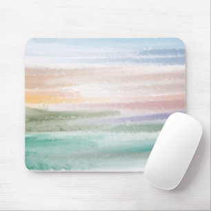 Sandy Beach Ocean Waves Sunset Abstract Watercolor Mouse Mat