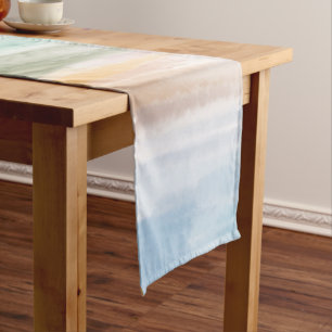 Sandy Beach Ocean Waves Sunset Abstract Watercolor Short Table Runner