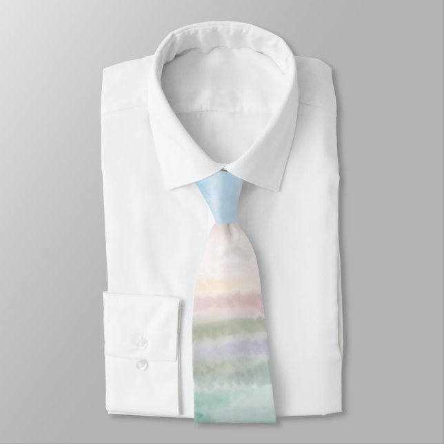 Sandy Beach Ocean Waves Sunset Abstract Watercolor Tie (Tied)