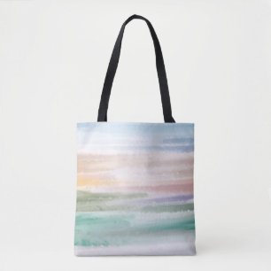 Sandy Beach Ocean Waves Sunset Abstract Watercolor Tote Bag