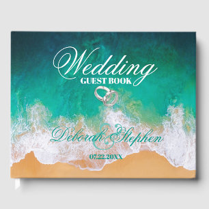 Sandy Beach Ocean Waves Wedding Guest Book