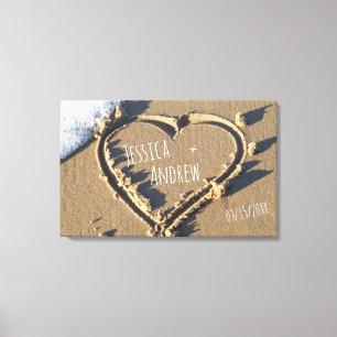 Sandy Beach Personalised Names Heart in Sand Canvas Print