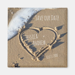 Sandy Beach Personalised Names Heart Save our Date Magnet