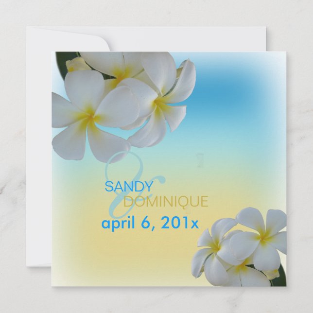 Sandy beach/plumerias destination wedding invitation (Front)