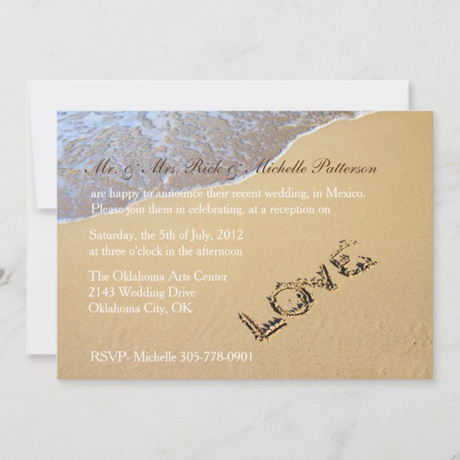 Sandy Beach Post Wedding Reception Invitation (Front)