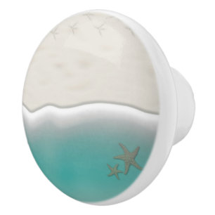 Sandy beach sea water with starfish ceramic knob