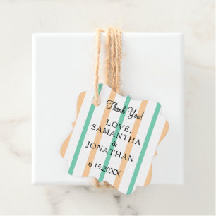 Sandy Beach Seafoam Green White Stripes Wedding Favour Tags