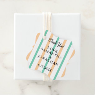 Sandy Beach Seafoam Green White Stripes Wedding Favour Tags