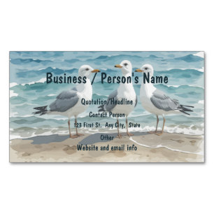 Sandy beach Seagulls Waves  Magnetic Business Card