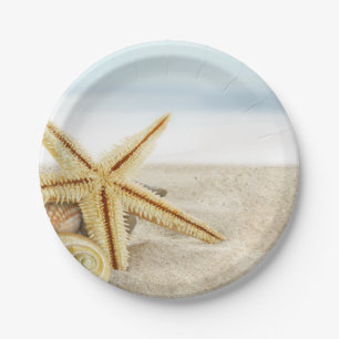 Sandy Beach Starfish Seashells Paper Plate