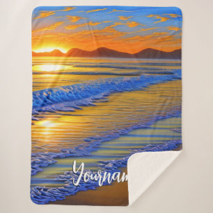 Sandy Beach Sunset Sherpa Blanket