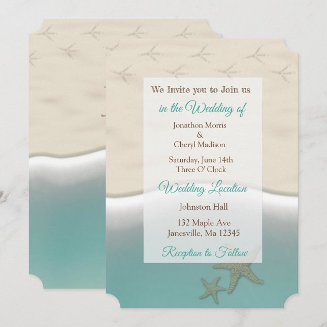 Sandy Beach Themed Photo Wedding Invites (Front/Back)