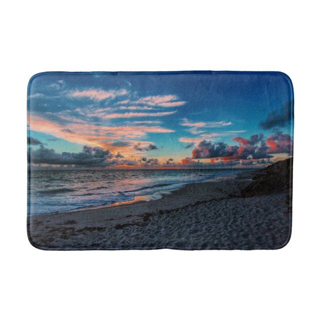 Sandy Beach Tropical Ocean Sunset Bath Mat (Front)