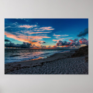 Sandy Beach Tropical Ocean Sunset Poster