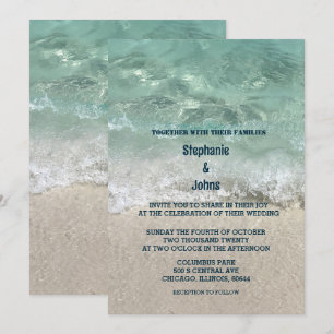 Sandy Beach Turquoise Teal Water Classy Wedding Invitation