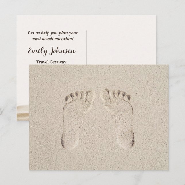 Sandy Beach Vacation Barefoot Prints Postcard (Front/Back)