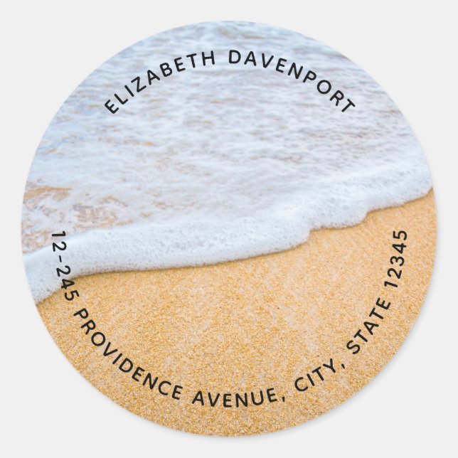 Sandy Beach with Foamy Surf Address Classic Round Sticker (Front)