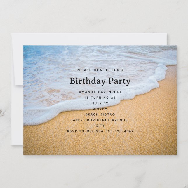 Sandy Beach with Foamy Surf Birthday Invitation (Front)