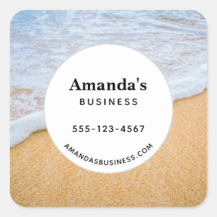 Sandy Beach with Foamy Surf Business Square Sticker