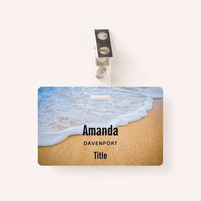 Sandy Beach with Foamy Surf ID Badge (Front with Clip)