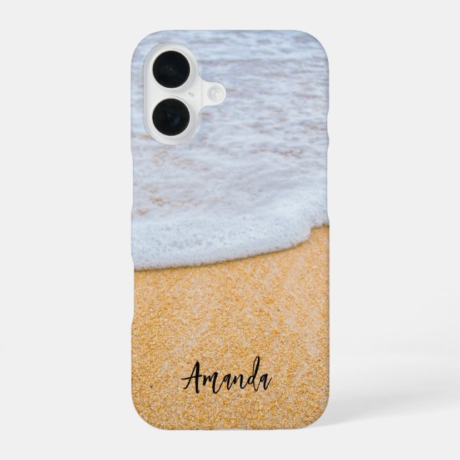 Sandy Beach with Foamy Surf iPhone 16 Case (Back)
