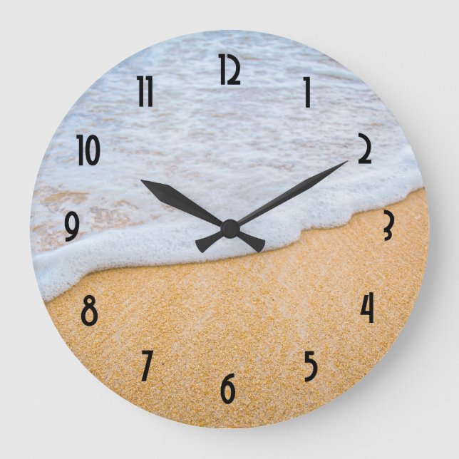 Sandy Beach with Foamy Surf Large Clock (Front)