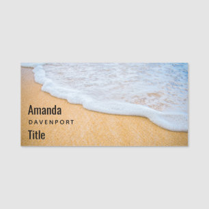 Sandy Beach with Foamy Surf Name Tag