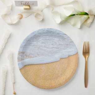Sandy Beach with Foamy Surf Paper Plate
