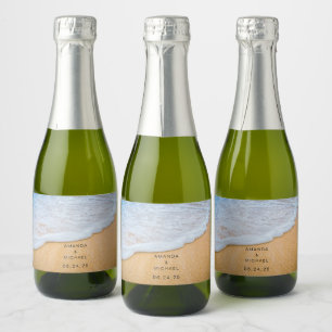 Sandy Beach with Foamy Surf Photo Wedding Sparkling Wine Label