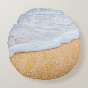 Sandy Beach with Foamy Surf Round Cushion