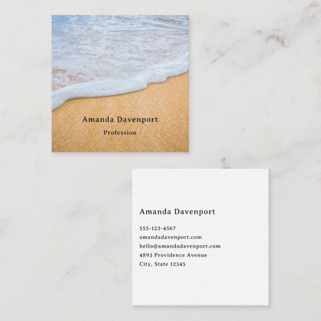 Sandy Beach with Foamy Surf Square Business Card (Front/Back)