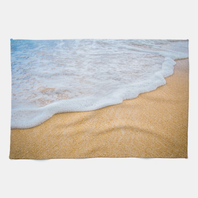 Sandy Beach with Foamy Surf Tea Towel (Horizontal)