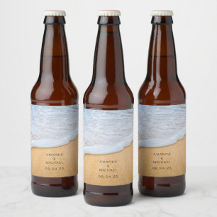 Sandy Beach with Foamy Surf Wedding Beer Bottle Label