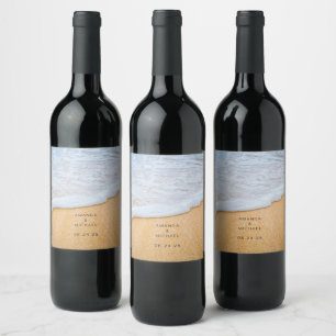 Sandy Beach with Foamy Surf Wedding Wine Label