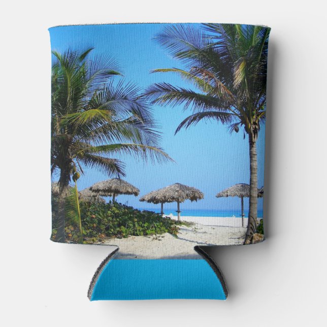 Sandy Beach With Palm Trees and An Ocean View Can Cooler (Front)