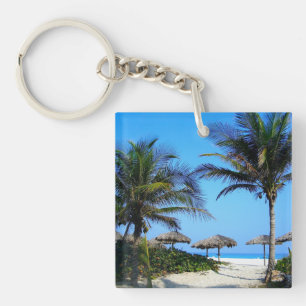 Sandy Beach With Palm Trees and An Ocean View Key Ring