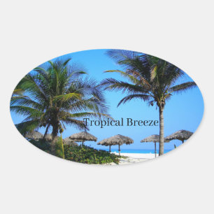 Sandy Beach With Palm Trees and An Ocean View Oval Sticker