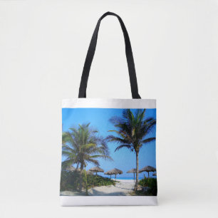 Sandy Beach With Palm Trees and An Ocean View Tote Bag