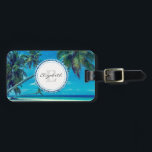 Sandy Beach with Tropical Palm Trees Monogram Luggage Tag<br><div class="desc">Personalised luggage tag with a nautical circle with your name and initial inside. Designed with a tropical themed photo featuring coconut palms stretching out across a secluded white sandy beach. Turquoise waters and an azure blue sky in the background.</div>