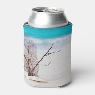 Sandy Beach with White Seashells Can Cooler