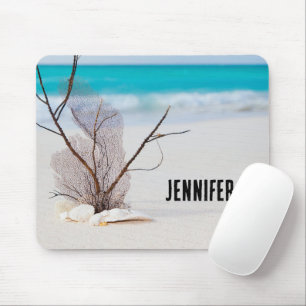 Sandy Beach with White Seashells Mouse Mat