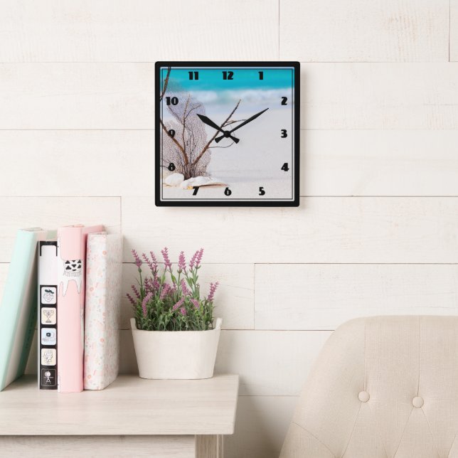 Sandy Beach with White Seashells Square Wall Clock (Reading Room)