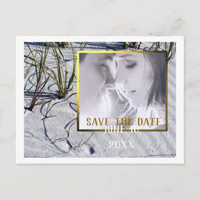 Sandy Beach Your Photo Save the Date Announcement Postcard (Front)