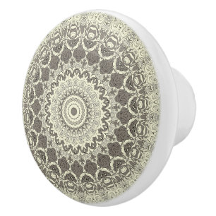 Sandy Beige Boho Beach Mandala Pattern Ceramic Knob