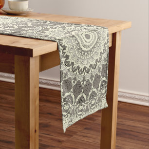 Sandy Beige Boho Beach Mandala Pattern Long Table Runner