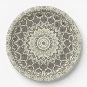 Sandy Beige Boho Beach Mandala Pattern Paper Plate