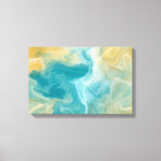 Sandy Brown Ocean Blue Fluid Art Canvas Print (Front)